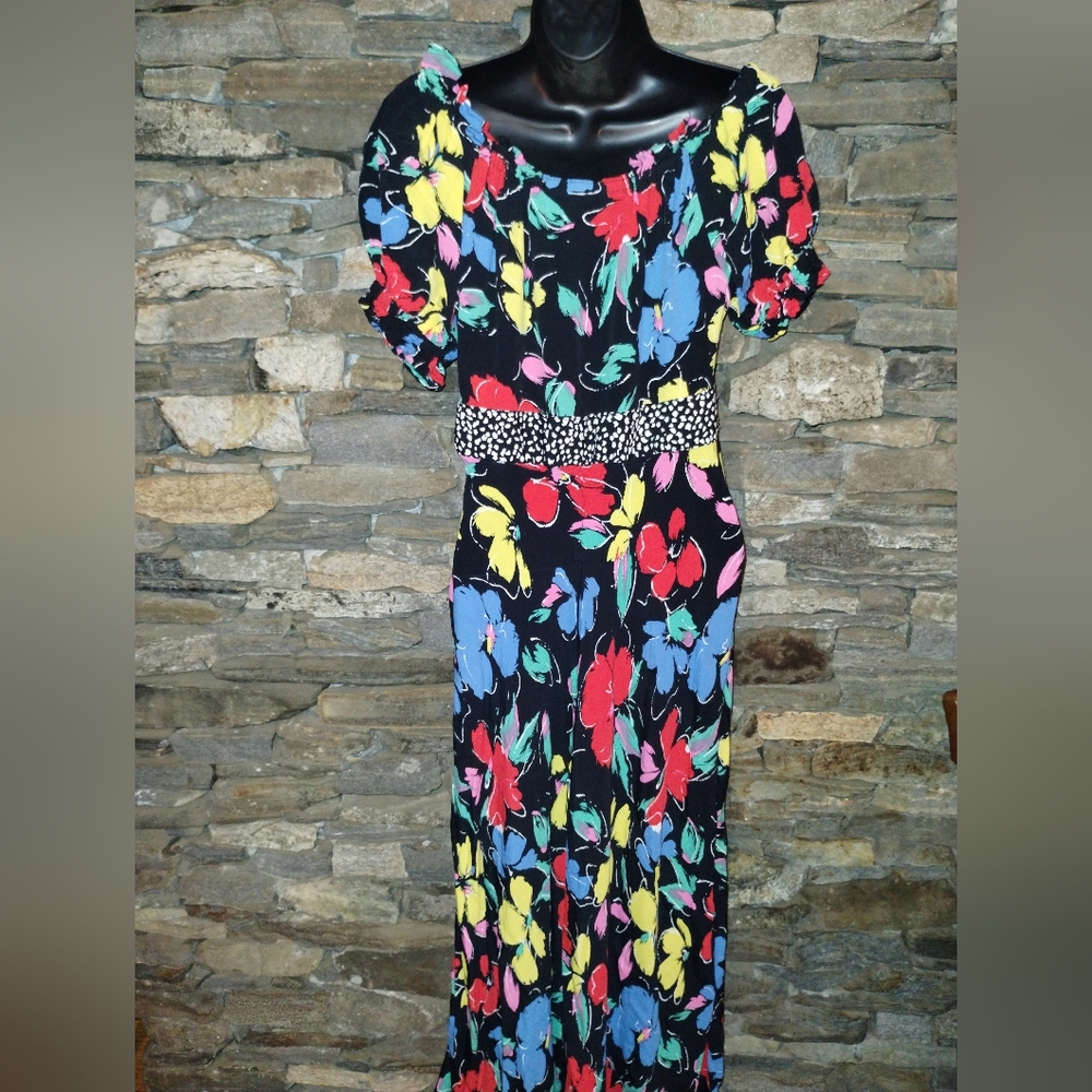 Rixo like new maxi dress, black floral size ten, off the shoulder, - Picture 4 of 11